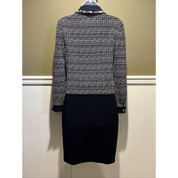 Vtg St John 2pc Skirt Suit Navy Blue Santana Knit Zip Front Jacket Size 2 Fringe - Picture 10 of 16